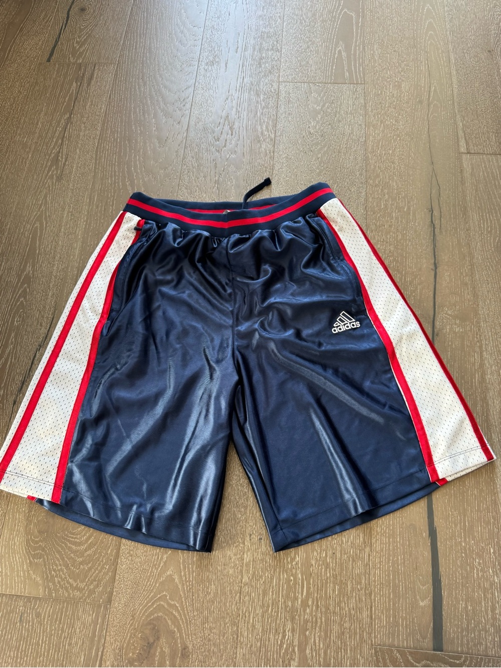 adidas cutline Men’s Navy Athletic Shorts with Red & White Side Panels